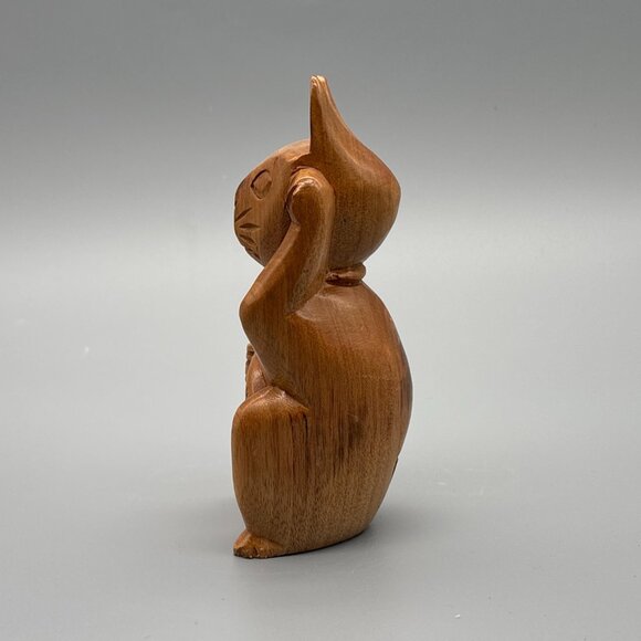 Hand-Carved Wooden Lucky Cat Figurine Maneki Neko | Made in Bahamas - Picture 7 of 11